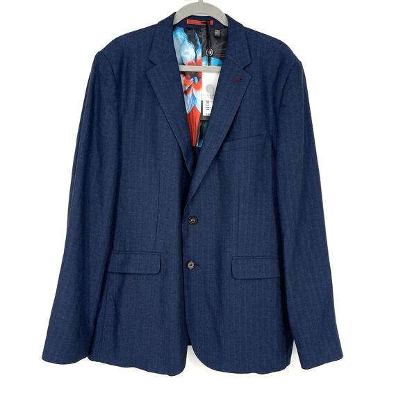 Ted Baker Balrhot Linen Herringbone Suit Jacket Navy Size 6 US 2XL - Picture 9 of 9